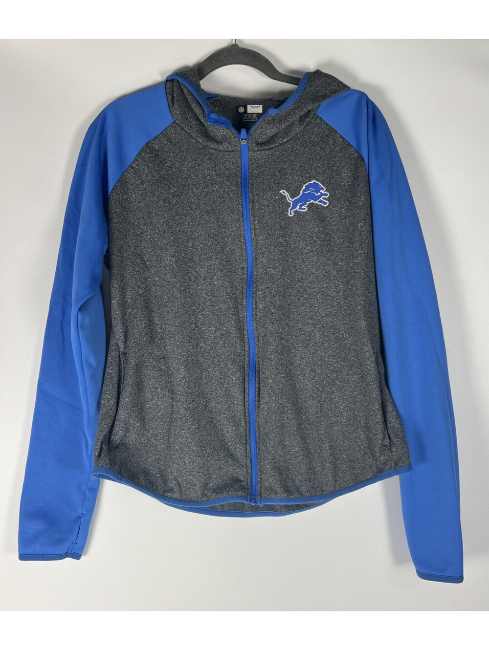NFL Team Apparel Detroit Lions Women's Full Zip Hoodie Gray Blue Size L